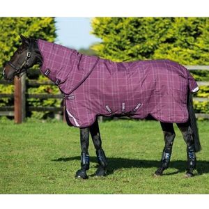 Rhino Plus 250g Pony Turnout Blanket - Berry/Grey/White Check with Berry