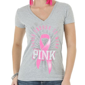 Wrangler Women's Tough Enough To Wear Pink® V-Neck Printed Top - Grey