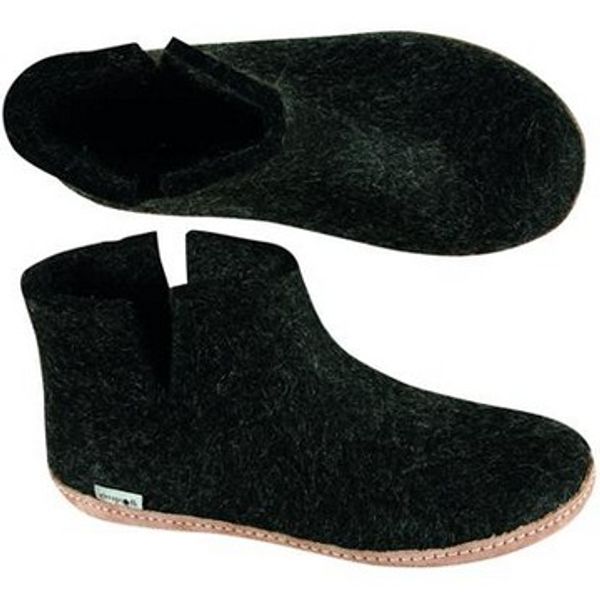 Glerups Unisex Slippers with Leather Sole - Black | www