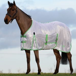 Saxon Mesh Fly Sheet with Gusset & Belly Cover - White/Mint/Blue