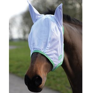 Saxon Mesh Fly Mask with Ears - White/Mint/Blue
