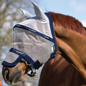 Horseware Rambo Plus Fly Mask (Ears & Nose) - Silver/Navy