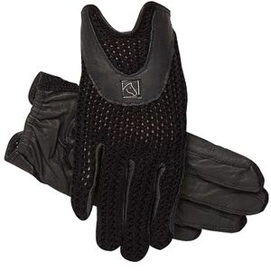 SSG Lycrochet Horseshoe Back Riding Gloves - Black