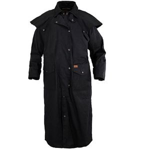 Outback Trading Stockman Oilskin Duster With Leather Collar - Black
