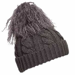 Crown Cap Women's Knit Hat with Lamb Pom - Charcoal