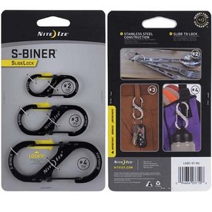 Nite Ize Slidelock Stainless Steel S-Biner 3-Pack #2,#3,#4 - Black