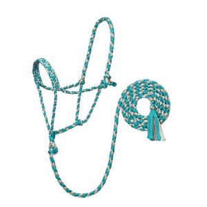 Weaver Braided Rope Halter with 6' Lead - Turquoise/Grey