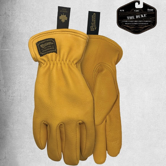 Watson Gloves The Duke Gold Winter Glove - Cotton Fleece Lining, Deerskin  Leather, Drivers Style with Inset Thumb, Snug-fitting Elastic Wrist,  Slip-On Style Cuff, Made in Canada (Small) : : Tools 