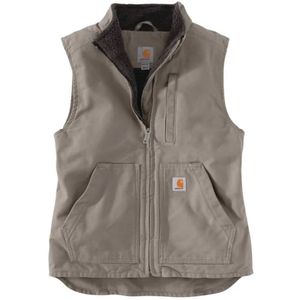 Carhartt Women's Washed Duck Sherpa Lined Mock Neck Vest - Taupe Grey
