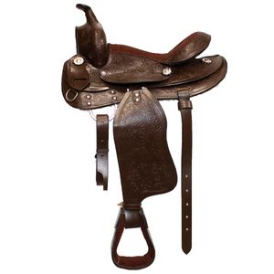 Tooled Leather Pony Trail saddle 12"- Dark Brown