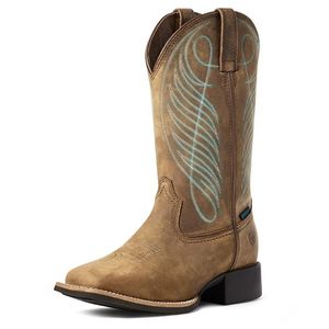 Ariat Women's Round Up Wide Square Toe Waterproof Western Boot- Distressed Brown