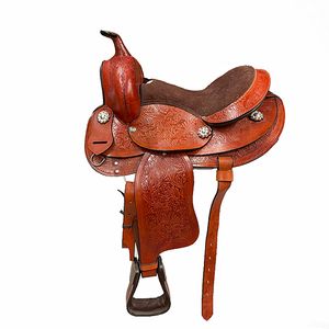 Tooled Leather Pony Trail saddle 12"- Chestnut