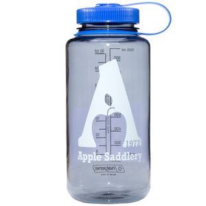 Nalgene  32oz Wide Mouth Water Bottle with Apple Saddlery Logo - Grey/Blue Lid/White Logo