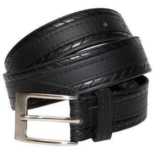 Keldon Embossed Edge Centre Stitch  Leather Belt - Black