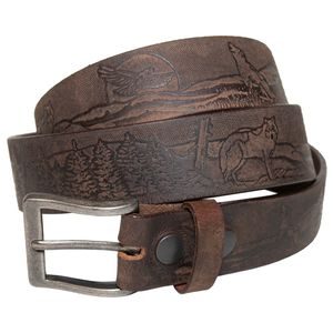 Keldon Wildlife Emossed Wolf & Eagle Belt - Brown