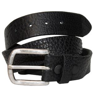 Keldon Bison Leather Belt with Hammered Buckle - Black