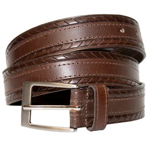 Keldon Embossed Edge Centre Stitch Leather Belt - Brown