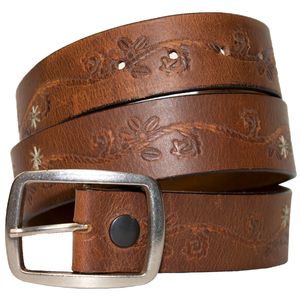 Keldon Women's Distress Leather Belt with Stitching - Brown