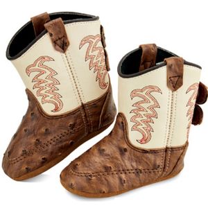 Old West Infant Poppet Western Booties - Cream/Brown