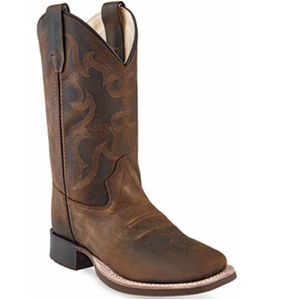 Old West Youth Broad Square Toe Western Boots - Brown