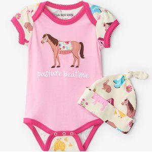 Little Blue House Country Living Baby Bodysuit with Hat