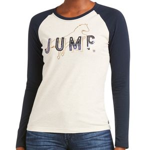 Ariat Women's Jump T-Shirt - Light Oatmeal Heather/Dark Sapphire