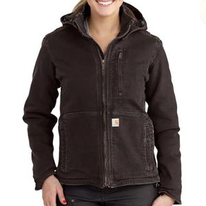 Carhartt Women's Full Swing Loose Fit Washed Duck Sherpa-Lined Jacket - Dark Brown