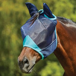 Weatherbeeta ComFiTec Deluxe Fine Mesh Mask with Ears - Navy/Turquoise