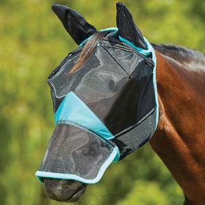 Weatherbeeta ComFiTec Deluxe Fine Mesh Mask with Ears & Nose - Black/Turquoise