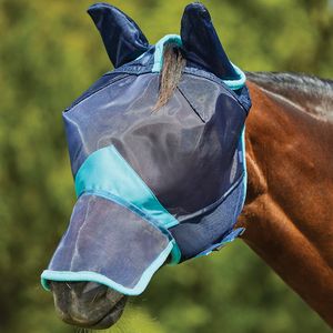 Weatherbeeta ComFiTec Deluxe Fine Mesh Mask with Ears & Nose - Navy/Turquoise