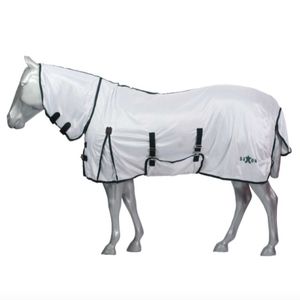 Saxon Mesh Combo Neck Fly Sheet With Gussets and Belly Wrap - White/Hunter