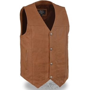 Milwaukee Leather Men’s Western Style Plain Side Vest with Buffalo Snaps - Saddle