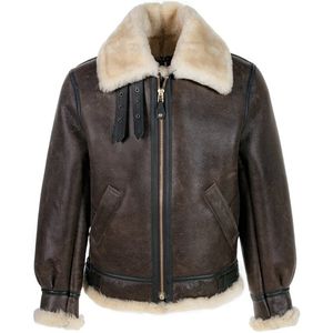 Schott 257S Men's Classic B-3 Sheepskin Leather Bomber Jacket - Brown