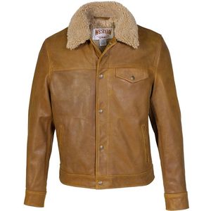 Schott Men's Buffalo Leather Trucker Jacket with Sheepskin Collar - Sycamore