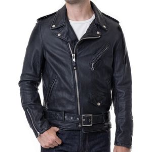 Schott 626VN Men's Vintaged Fitted Cowhide Leather Motorcycle Jacket - Black