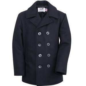 Schott 740 Men's Classic Melton Wool Navy Pea Coat - Navy