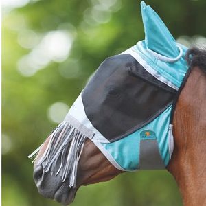 Shires Deluxe Fly Mask with Nose Fringe - Green