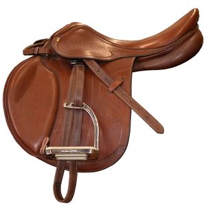 Used Pessoa Close Contact with Stirrups, Irons & Bucking Strap Con  17"/Med#216732