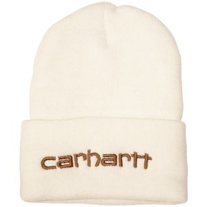 Carhartt Men's Knit Insulated Logo Graphic Cuffed Beanie - White/Brown Logo