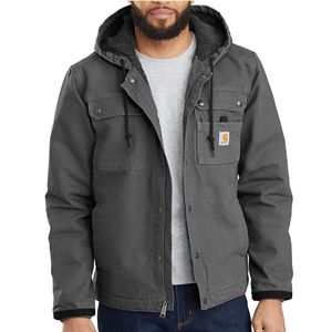 Carhartt Men's Relaxed Fit Washed Duck Bartlett Sherpa-Lined Jacket - Gravel