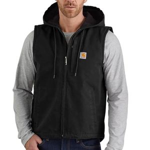 Carhartt Men's Relaxed Fit Washed Duck Fleece-Lined Hooded Vest - Black