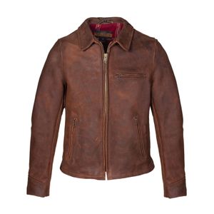 Schott P673 Storm - Heavyweight Oiled Nubuck Leather Delivery Jacket - Brown