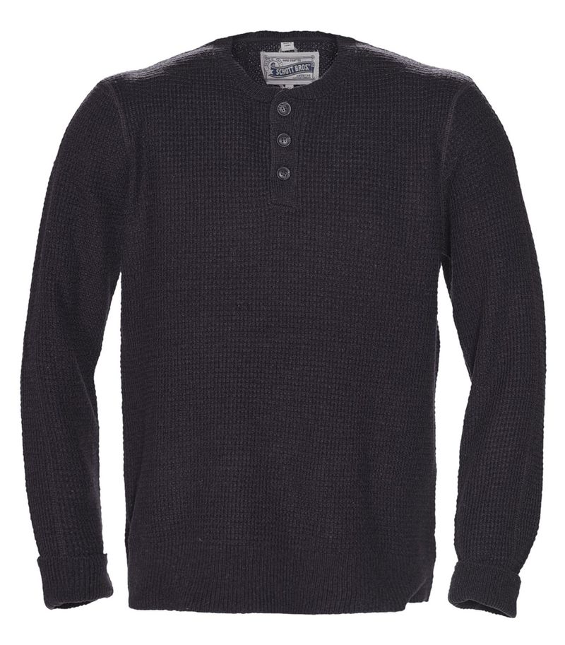 Schott-SW1611-Button-Henley-Sweater---Black