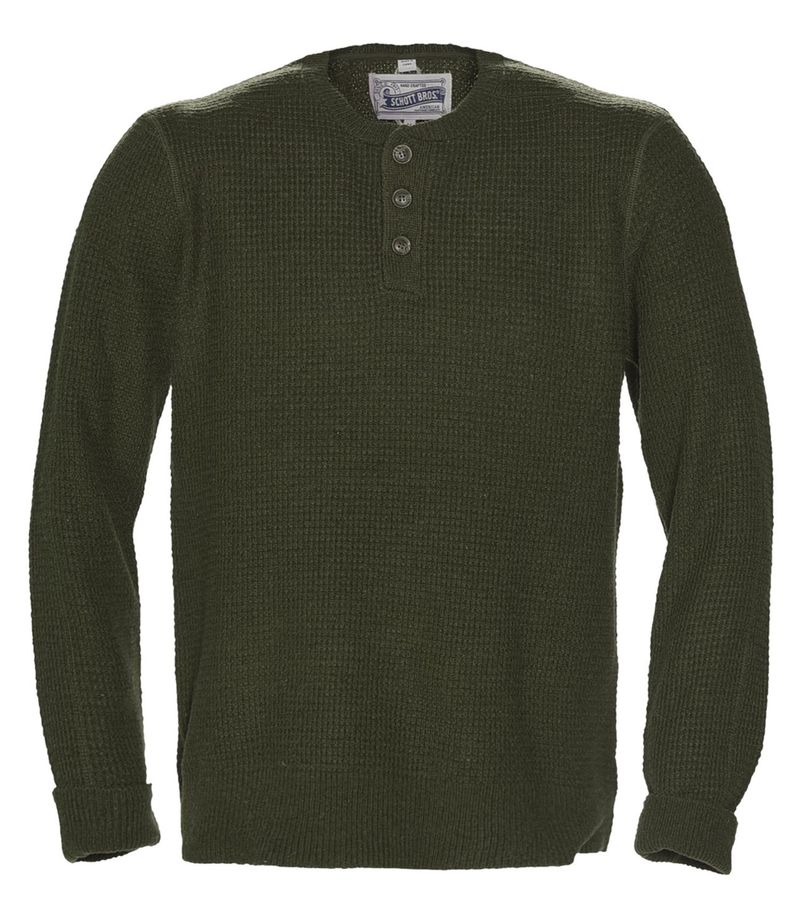 Schott-SW1611-Button-Henley-Sweater---Moss