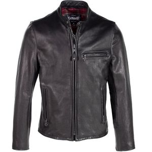 Schott 530 Men's Waxed Natural Pebbled Cowhide Café Leather Jacket - Black