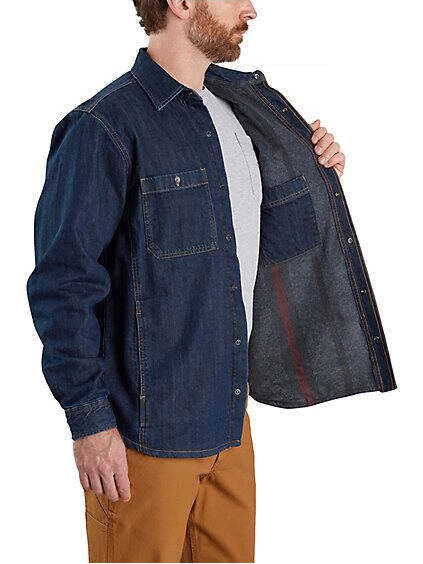 Carhartt denim snap hot sale shirt