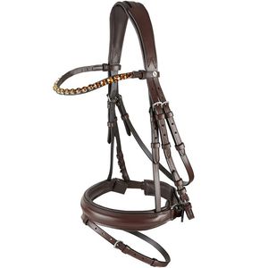 Horze Ergonomic Snaffle Bridle with Curved Crystal Browband - Brown/Light Brown