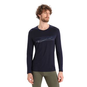 Icebreaker Men's Merino 200 Oasis Long Sleeve Crewe Ski Stripes - Midnight Navy