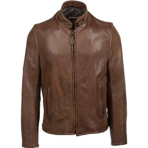 Schott 654VN Men's Vintaged Cowhide Café Racer Leather Jacket - Brown