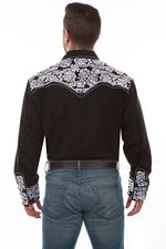 Scully-Men-s-Floral-Tooled-Western-Shirt---Black-White